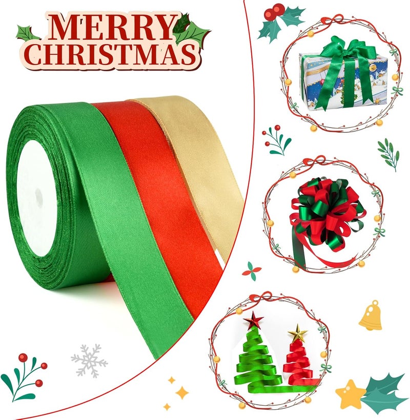 ASTARON Satin Ribbon for Christmas Crafts, 1 Inch, Red, Green, Gold Solid Color, DIY Hair Bows, Silk Ribbon for Gift Wrapping, Bouquets, Decorations - Image 4